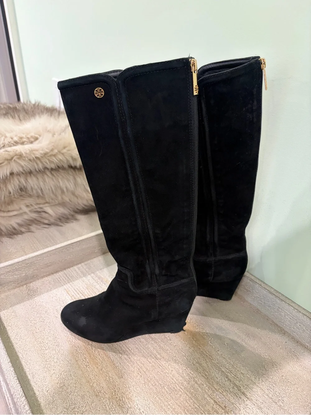 Tory Burch Black Knee-High Wedge Boot - Suede Classic Women’s Boot